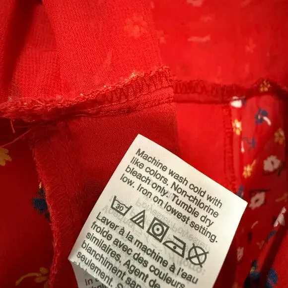 Madewell Women's Red Floral Smocked Wide Leg with Pockets Jumpsuit Size 00 - Picture 9 of 16